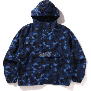 CRINKLE EFFECT COLOR CAMO HALF ZIP HOODIE JACKET MENS